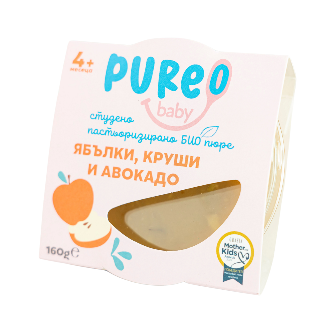 Био пюре от ябълки, круши и авокадо