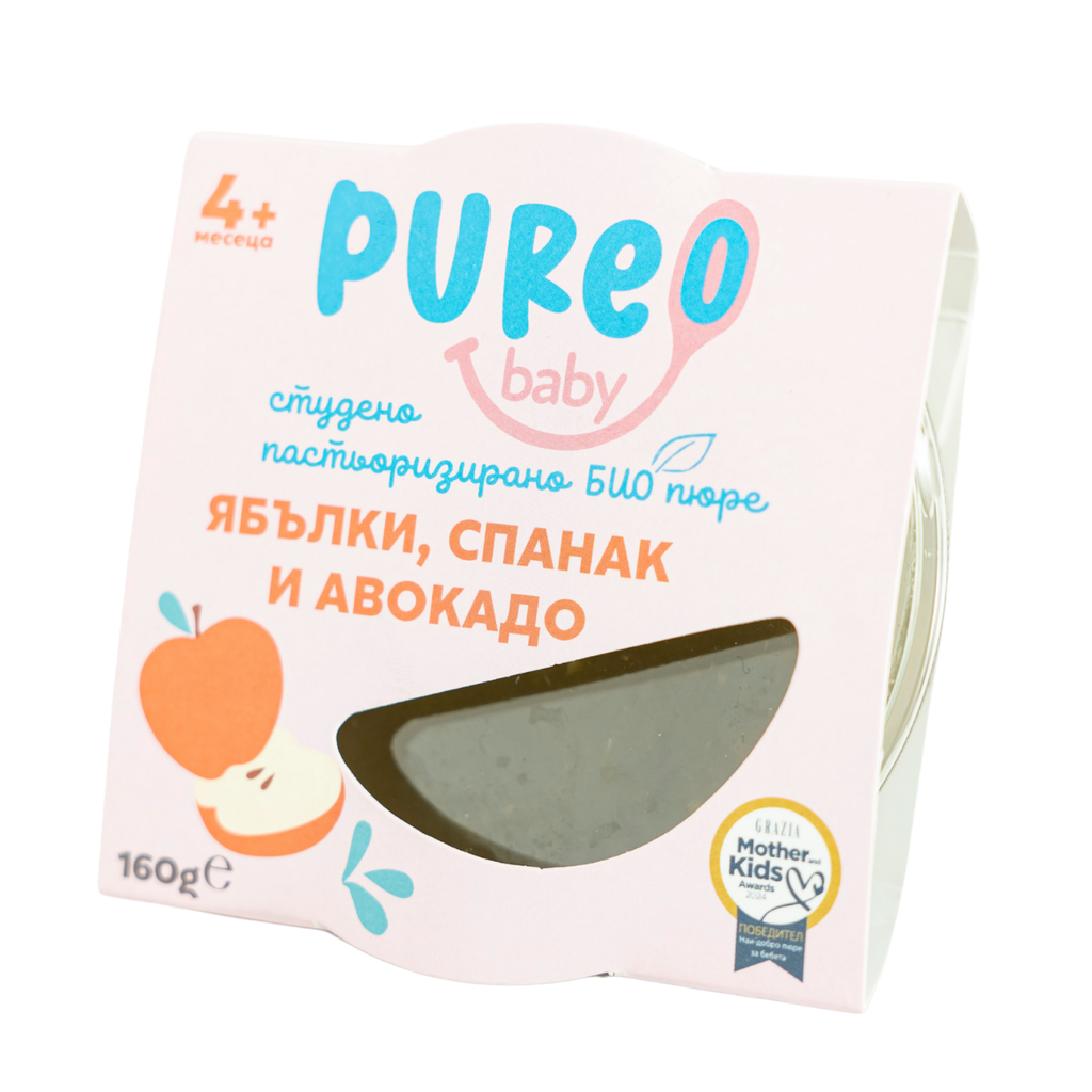 Био пюре от ябълки, спанак и авокадо